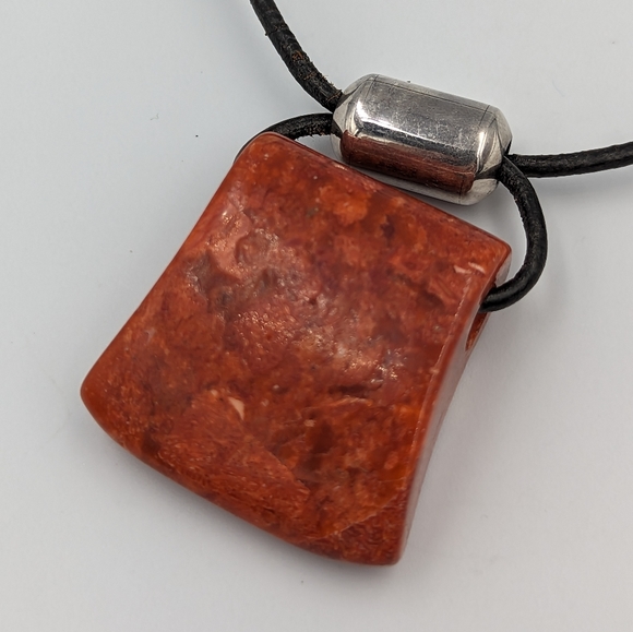 Eclectic Silpada Retired Sterling Silver Sponge Coral Leather Cord Necklace - Picture 5 of 9